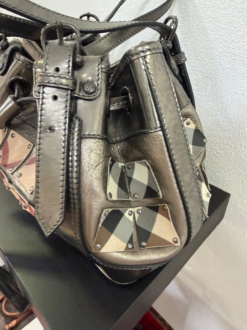 Burberry Bucket argento e tela check