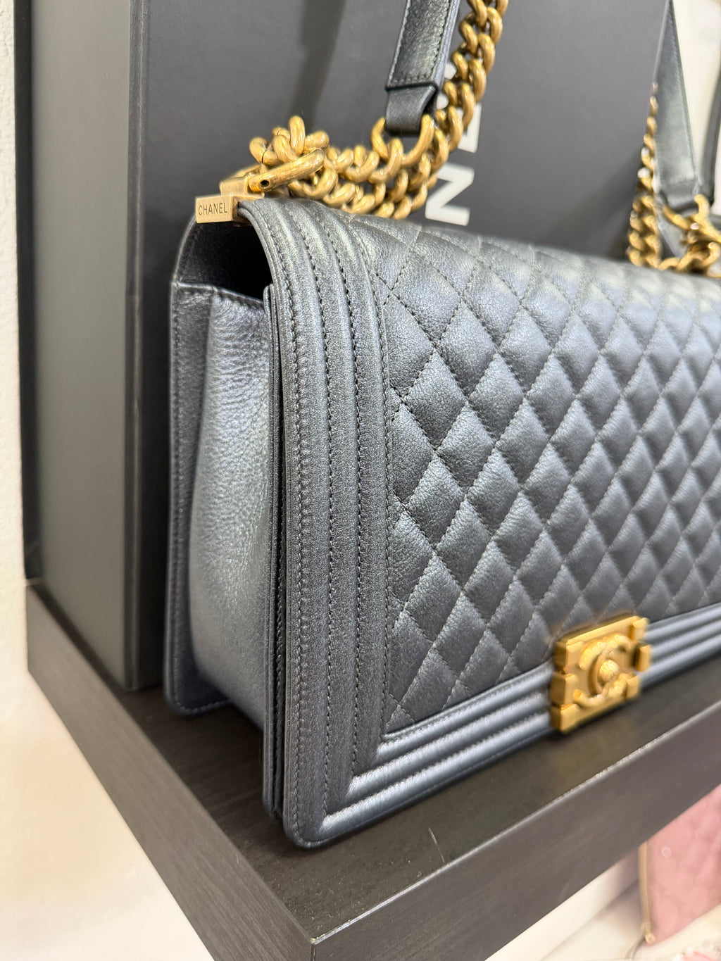Chanel Boy Medium Grey Pearl