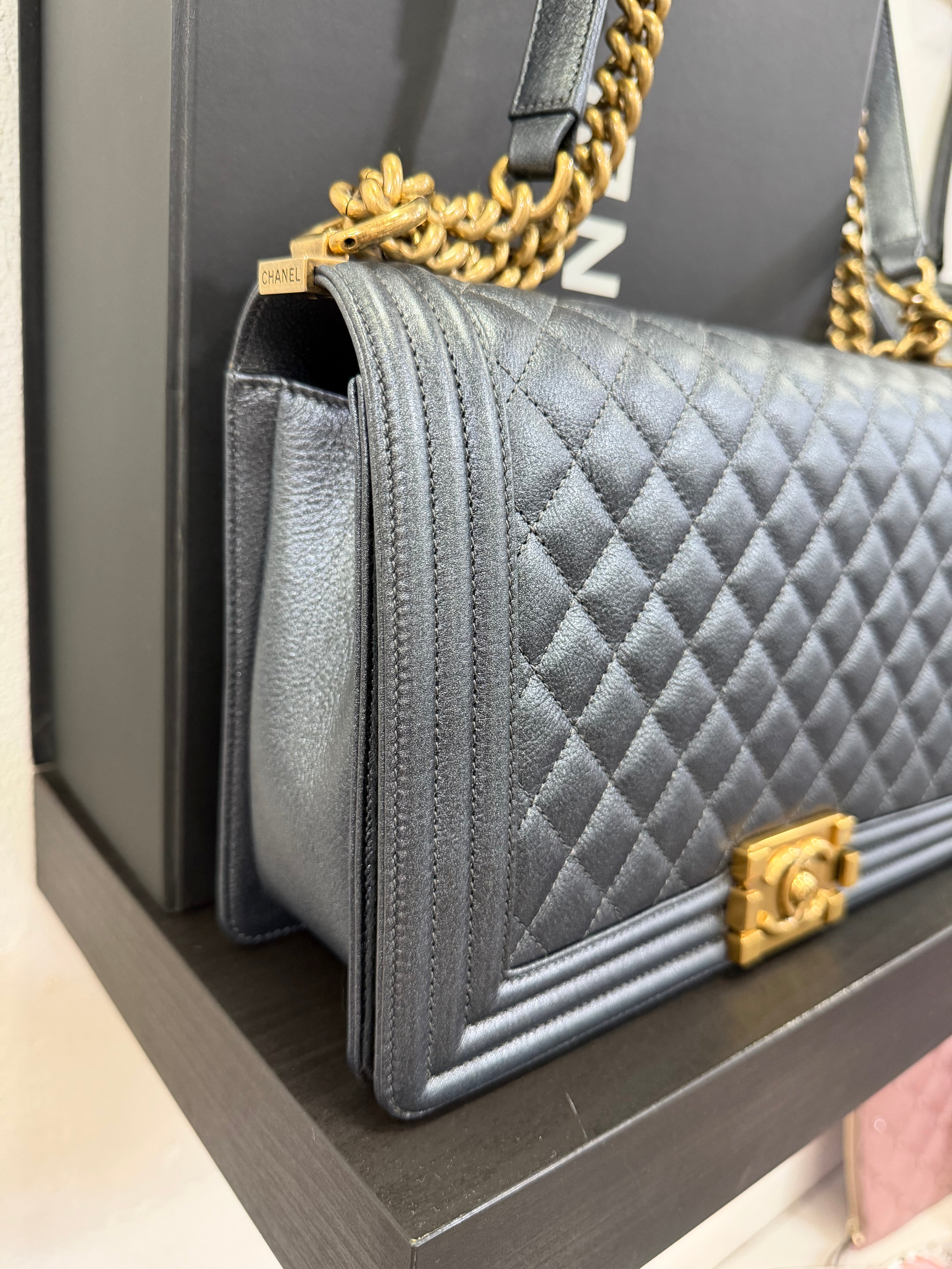 Chanel Boy Medium Grey Pearl
