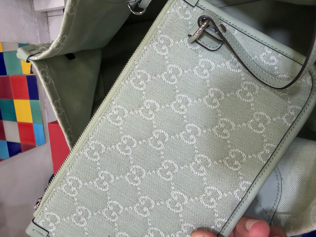 Gucci Ophidia GG Tote bag Large in denim Menta