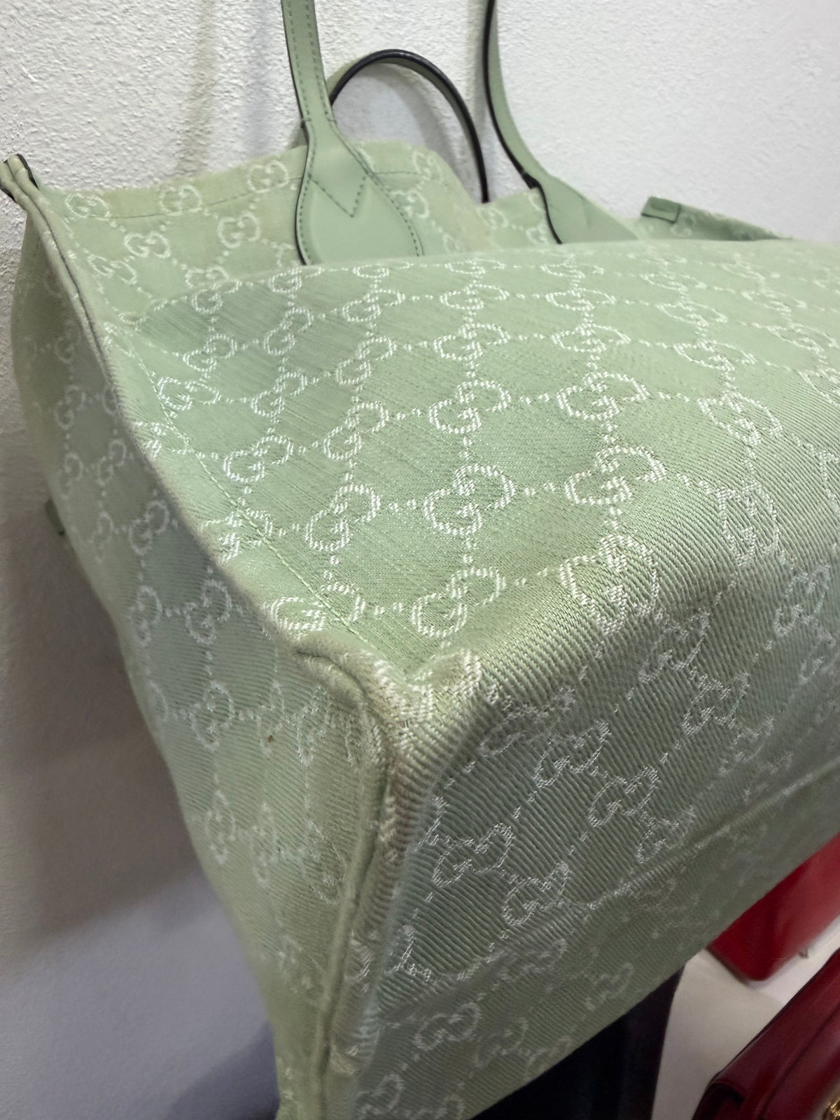 Gucci Ophidia GG Tote bag Large in denim Menta