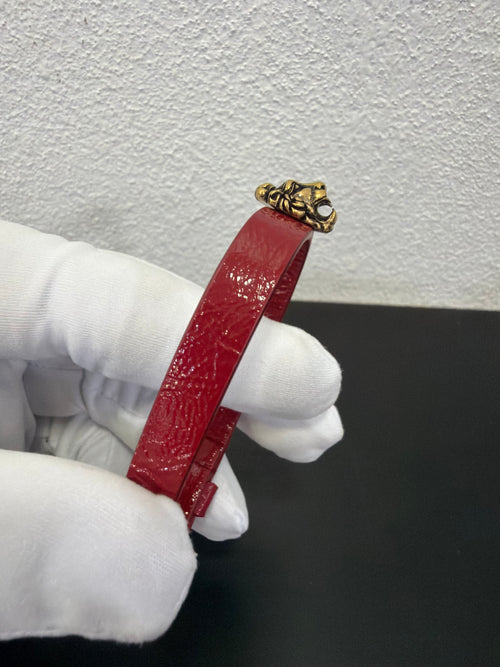 Gucci Bracciale in pelle bordeaux con Leone