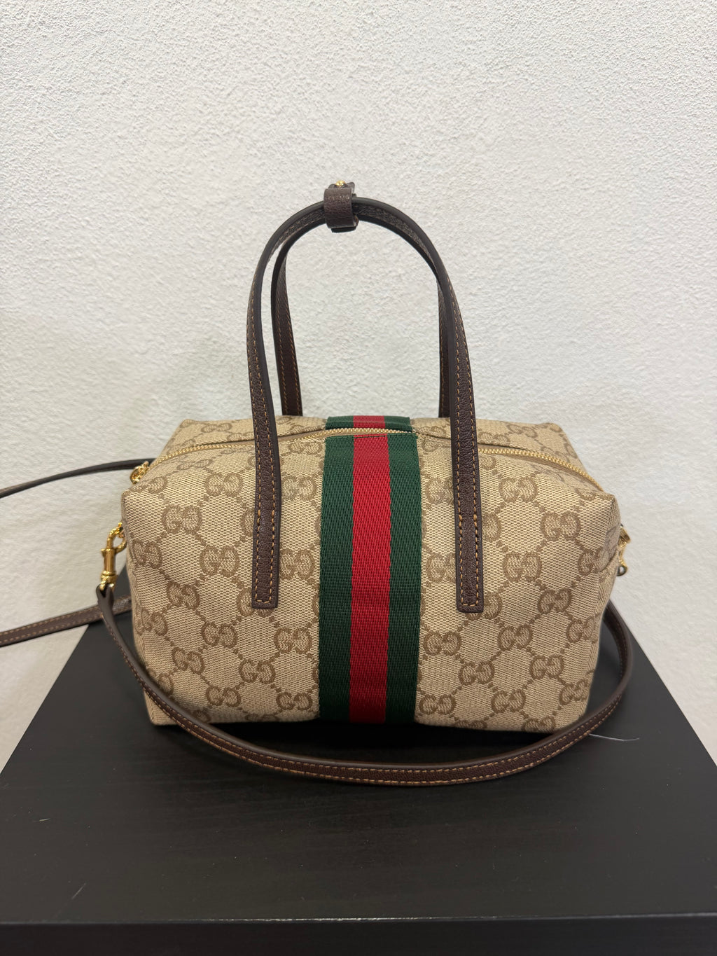 Gucci Mini Borsa Boston con dettaglio Web