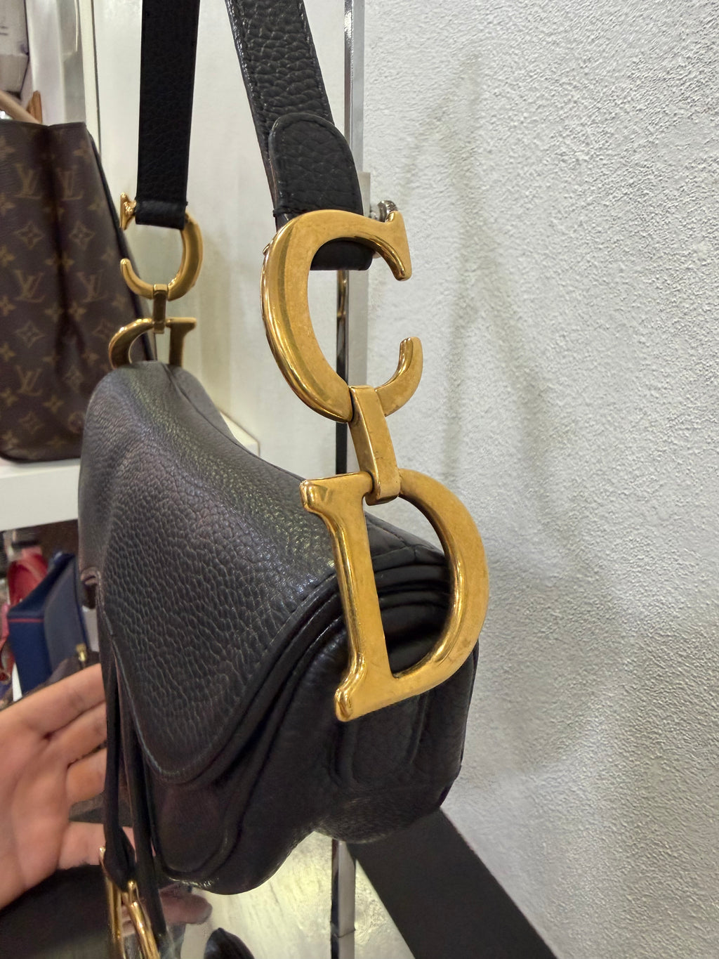 Christian Dior Saddle Nera in pelle granulata