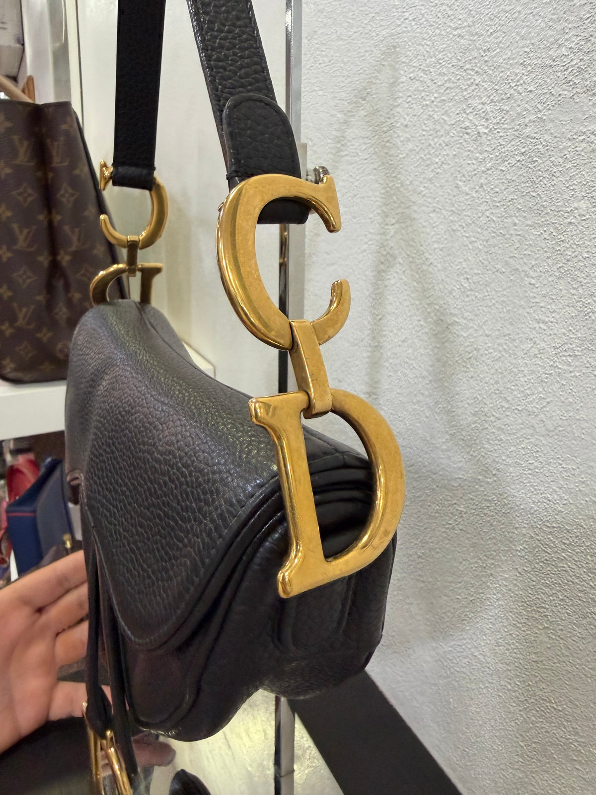 Christian Dior Saddle Nera in pelle granulata