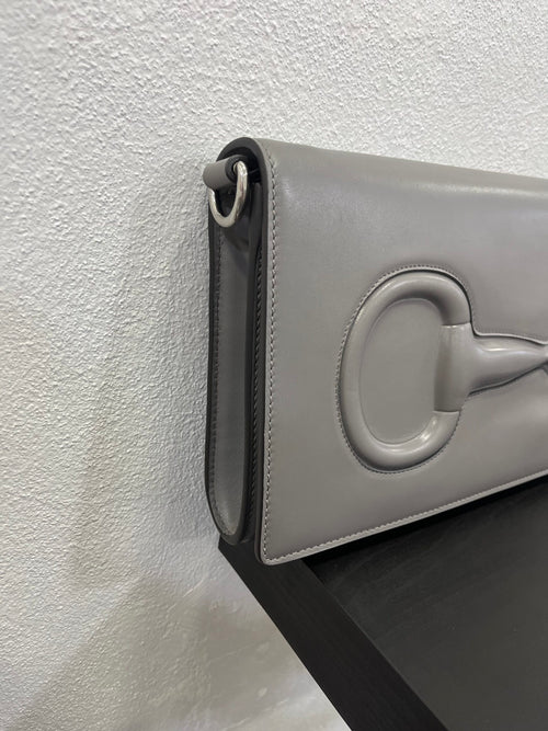 Gucci Clutch Horsebit in pelle grigia