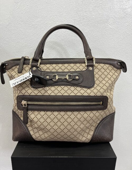 Gucci Shopping in tela beige con logo rombi