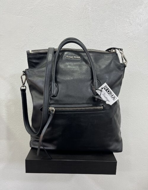 Miu Miu Tote Bag Pieghevole in pelle nera